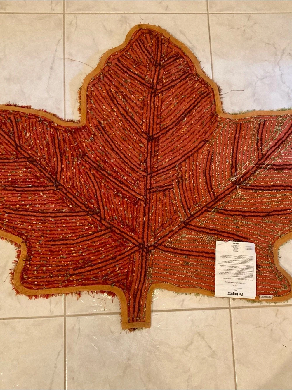 NWT Pier 1 leaf shaped autumnal  color shag accent rug